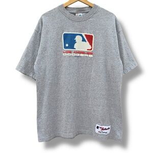 Vintage 2001 Majestic Los Angeles Dodgers MLB Logo T-Shirt Gray Size Large